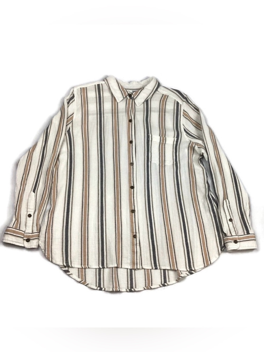Sonoma Striped Ribbed Gauze Button Front Blouse Top XL